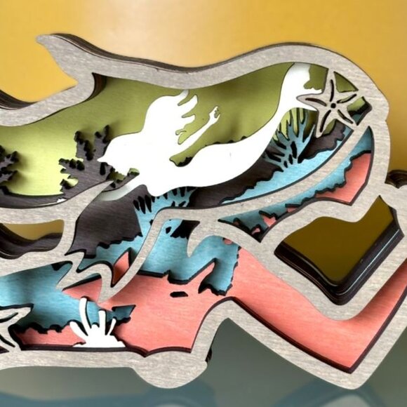 Tropical Mermaid Sea Life Under-the-Ocean Wood Wooden 3D Figure Diorama Decor - Picture 6 of 11